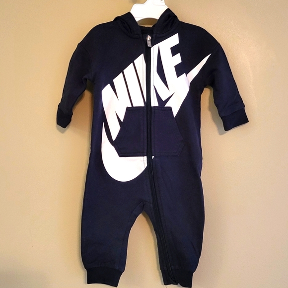 Nike navy hooded one piece footless romper/footie - Picture 1 of 5